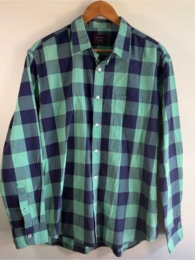 UNTUCKit Men's Green and Navy Check Button-Down Shirt